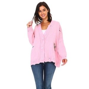 NEW Over-sized PINK DISTRESSED SWEATER